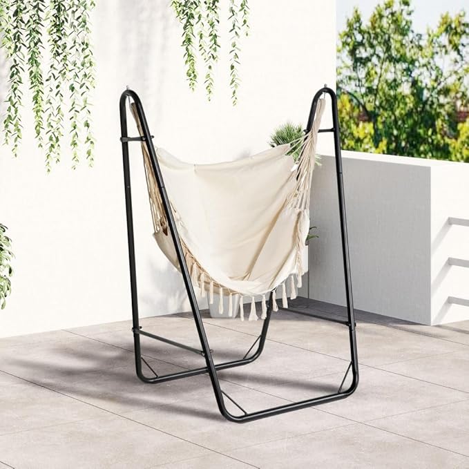 Hammock Chair with U-Shape Stand for Outdoor Relaxation, Heavy-Duty Steel Frame and Breathable Fabric