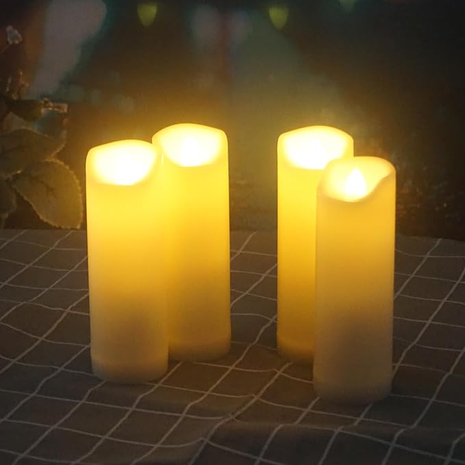 QIDEA 2”X6” Outdoor Waterproof Flameless Candles with Timer, Battery Operated Flickering Led Pillar Candles, Electric Plastic Fake Candles for Home Garden Wedding Halloween Xmas Decorations 4 Pack