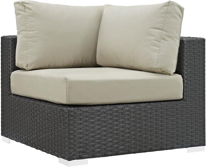 Modway Sojourn Wicker Rattan 10 Piece Outdoor Patio Sunbrella Sectional Set in Canvas Antique Beige