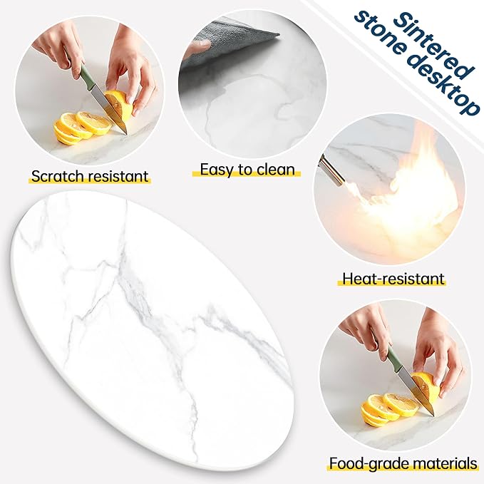 ZL ZELing Round Sintered Stone Table Top 31",Replacement Table Top for Indoor & Outdoor - Heat/Scratch Resistant Waterproof Ceramic DIY Desktop,Patio/Balcony/Bistro/Café & Dining Room (White)