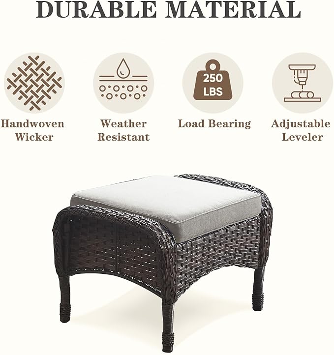 Belord Patio Rocking Chairs Furniture Set of 6, Outdoor Wicker Furniture Sets with Wicker Rocker, Small Patio Conversation Sets with Outdoor Couch Ottomans Brown/Grey