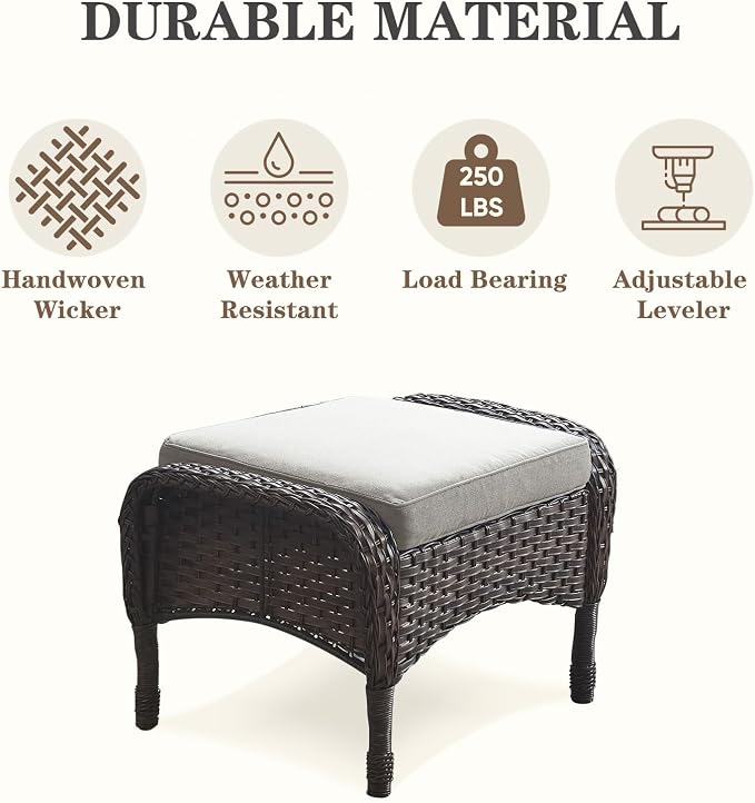 Belord Small Conversation Sets Patio Funiture - 5 Piece Outdoor Swivel Rocker Wicker Furniture Sets with Ottomans Side Table Perfect for Patio Deck Backyard, Brown Wicker Grey Cushion