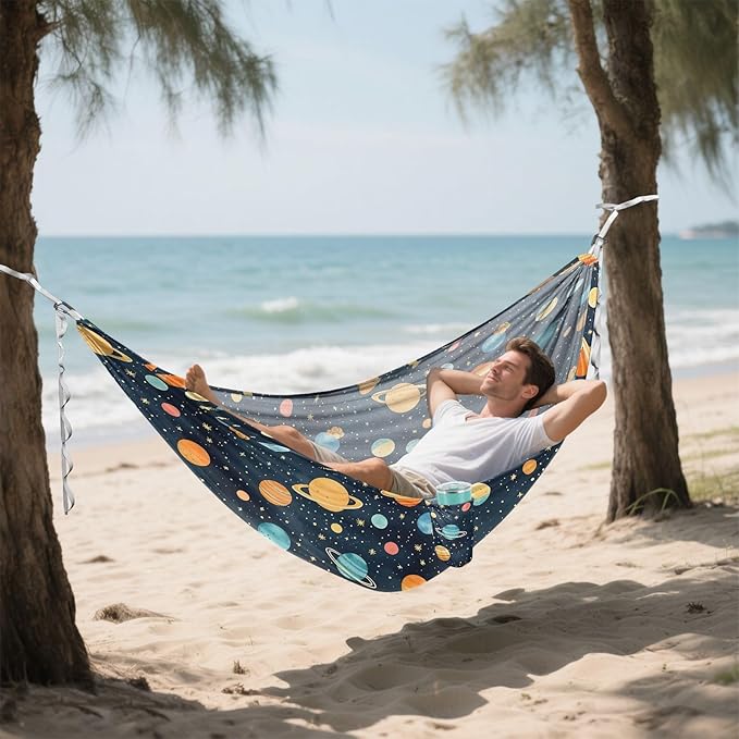 Camping Hammock Outdoor Hammocks for Outside Space Planet Cute Navy Beach Trees Portable Lightweight with Pockets Tree Straps Indoor