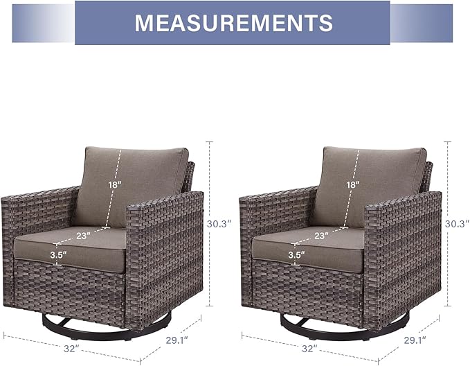Outdoor Patio Swivel Rocker Chairs - Wicker Patio Swivel Rocking Chairs Set of 2 with Waterproof Wicker,Comfortable Cushions and Sturdy Metal Frame for Outside Porch Deck Backyard(Mixed Grey/Grey)