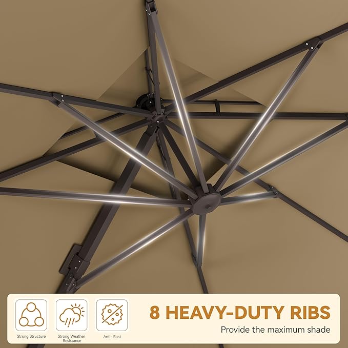 GENTEACO 9x12FT Cantilever Patio Umbrella, Double Top Rectangle Offset Umbrella 7 Angle Tilts & 360° Rotation, Large Heavy Duty Outdoor Sun Umbrella for Pool Market, Tan