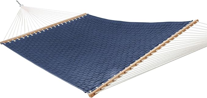 Hatteras Hammocks Navy Soft Weave Hammock with Free Extension Chains & Tree Hooks, Accommodates 2 People, 450 LB Weight Capacity, 13 ft. x 55 in.