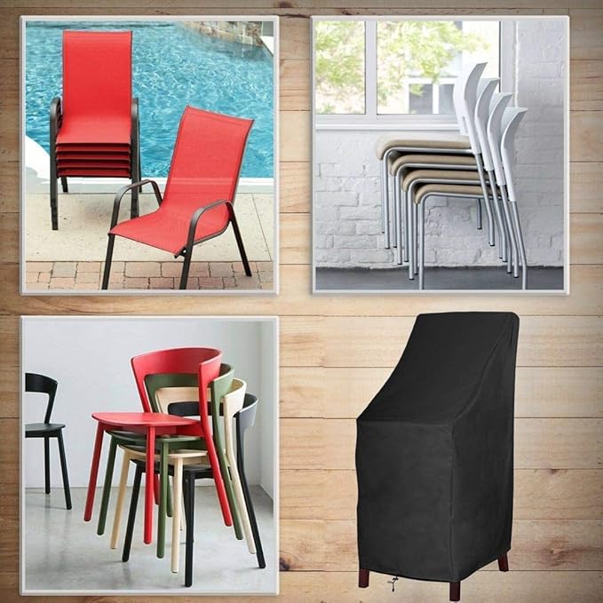 High Back Patio Chair Cover, Stackable Outdoor Chair Covers, Durable 600D Oxford Barstool Covers, Heavy Duty Waterproof Tall Chair Covers, Storage Bag Included, 2 Pack