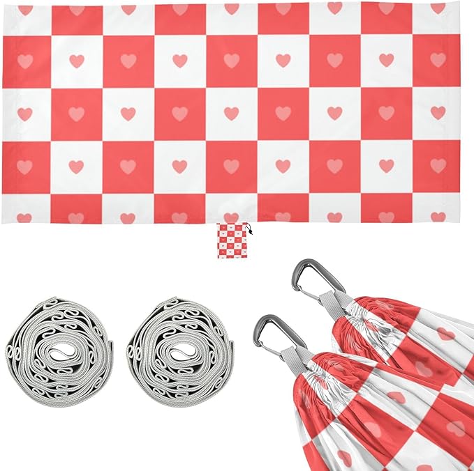 Buffalo Plaid Check Love red 330lb Capacity Hammocks with Hanging Rope Indoor Hammock for Outside Beach Patio Garden soporte para hamacas para adultos
