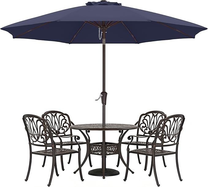ABCCANOPY 10FT Patio Umbrella with Push Button Tilt and Crank, 8 Ribs UV Protection Pool Umbrella for Garden, Lawn, Deck & Backyard (Navy Blue)