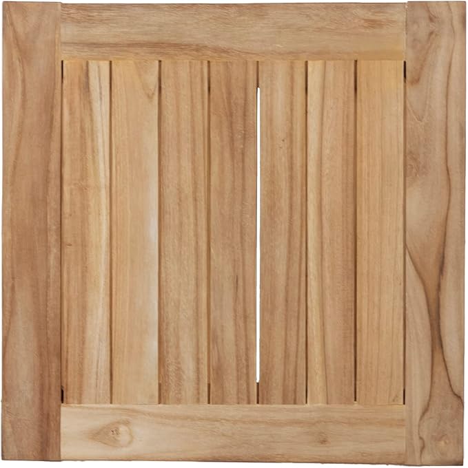 Teak Wood Side Table with Storage, Indoor and Outdoor Wooden Furniture for Deck, Porch, Balcony, Living Room, Bedroom and Backyard (18" D x 18" W x 16" H)