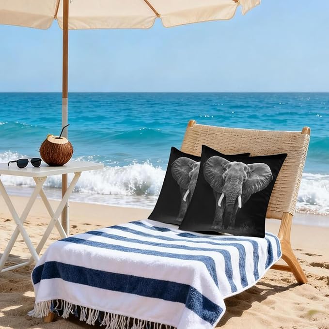 18x18 Inch Outdoor Pillow Covers Set of 2 Waterproof Throw Pillow Covers Decorative Couch Cushion Covers Black Elephant Square Pillowcases Protectors for Patio Garden Sofa