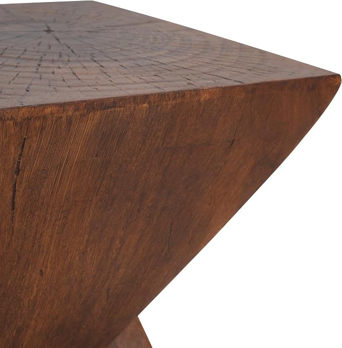 Christopher Knight Home Novi Outdoor Side Table, Geometric-Shaped Accent Side End Table, Garden Stool for Patio Balcony Beach Pool, Lightweight Concrete, Wood-Like Texture, Dark Brown