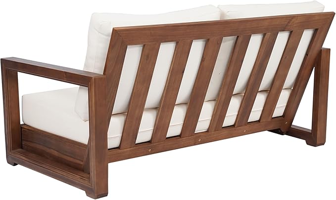 Christopher Knight Home Rammus 2 Pieces Outdoor Conversation Set, Acacia Wood Chat Set, Rectangular Coffee Table and Patio Loveseat Sofa, Slat Design Patio Furniture Set for Garden, Beige + Mocha