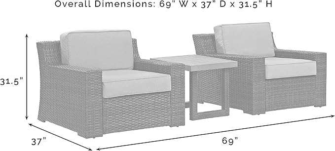 Crosley Furniture Beaufort Beaufort 3-Piece Outdoor Chair and Side Table Set, Wicker Patio Conversation Sets, Brown with Mist Cushions