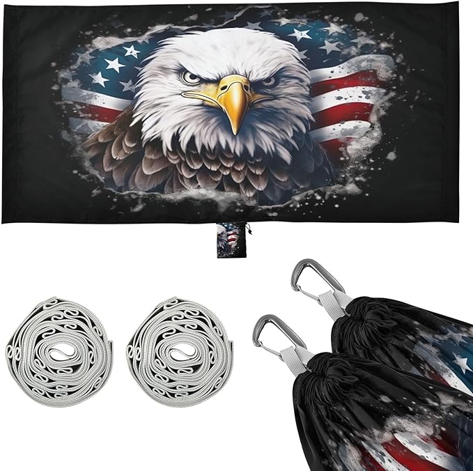 FRMG American Bald Eagle Hammock 500 lbs Capacity Portable Hammocks with Tree Straps & Attached Carry Bag, Camping Essentials Gear, 2010230a