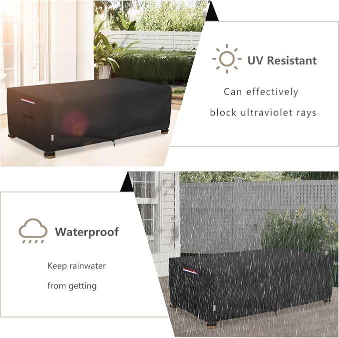 Outdoor Coffee Table Cover Waterproof, Heavy Duty Patio Rectangular Side Table Covers, 36W x 24D x 16H Inches Outdoor Tables Cover (Black)