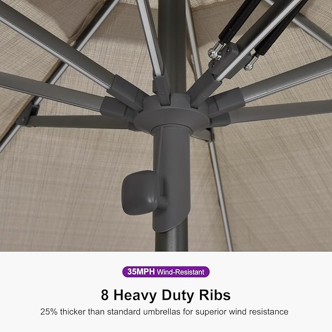 PURPLE LEAF 10 X 10 FT Semi-Auto Outdoor Patio Umbrella Market Table Sun Umbrellas with 8 Aluminum Sturdy Ribs for Backyard Deck Garden Pool (Gray Pole Beige Canopy)