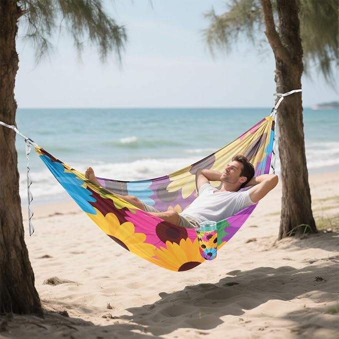 Colorful Cartoon Sunflowers 330lb Capacity Outdoor Hammock with Portabl Carry Bag Fabric Hammock for Indoor Outdoor Patio amacas para patios con Base de adultos