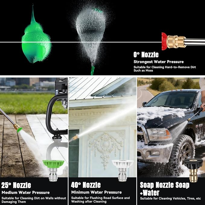 Gas Pressure Washer, 3500PSI / 209CC / 2.3GPM / 7HP 4-Stroke Portable Power Washer Gas with 4 Quick Connect Nozzles, 25FT Hose, Soap Tank, Pressure Washer Gas Powered for Car Driveway Deck Paint Prep