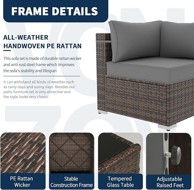 8 Piece Patio Furniture Set with 43" Fire Pit Table, Outdoor Sectional Sofa Set Heavy Duty Wicker Furniture Set with 2 Waterproof Covers