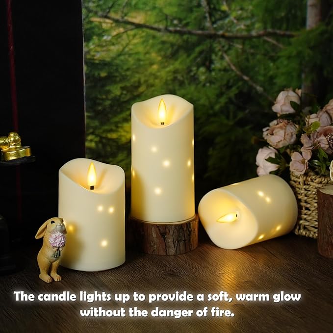 kakoya Outdoor Waterproof Flickering Flameless Candles with Embedded Star String,2Pcs LED Pillar Candles Battery Operated with Remote and Timers for Courtyard,Porch,Camping,Holiday Decoration(Ivory)