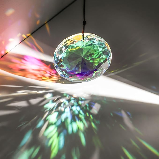 3'' Crystal Prisms Suncatcher for Windows Hanging Sun Catcher Gift | AB Color,Large Glass Beads,Rainbow Maker,Hanging Crystals for Indoor Outdoor Home Garden,Glass Ornaments For Christmas Tree