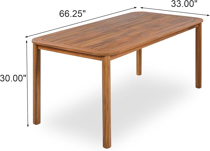 Merax Outdoor Dining Table for 6, 66" L Rectangular Acacia Wood Patio Table for Lawn Garden, Teak