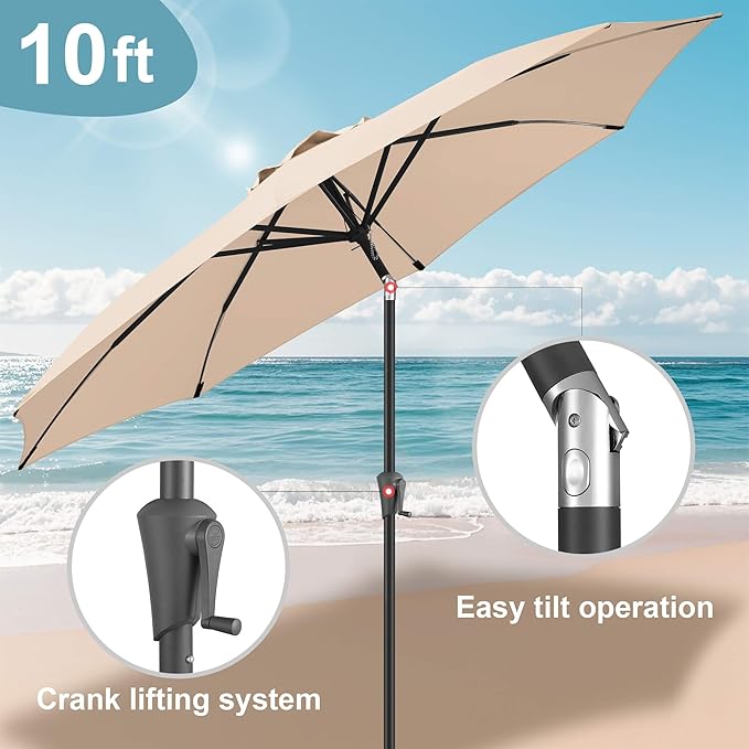FLAME&SHADE 10 ft Outdoor Market Patio Table Umbrella with Fiberglass Rib Tips and Tilt, Beige