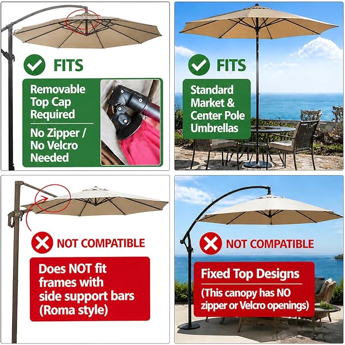 11FT Cantilever Patio Umbrella Replacement Canopy Outdoor Large Round 8 Ribs Length 64" to 66" (Canopy Only) Waterproof & UV