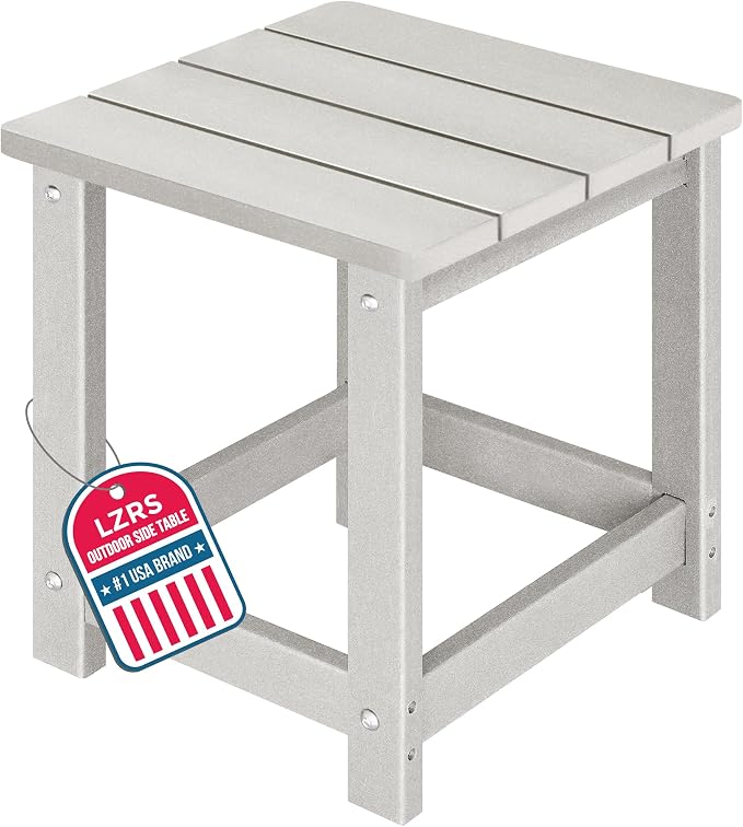 LZRS Square Patio Side Table, Heavy Duty HDPE Outdoor End Table with Wood Texture, Weatherproof Composite Table for Adirondack Chairs, Deck, Pool, Indoor/Outdoor, No Peeling or Cracking(Sand)
