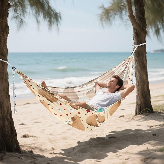 Camping Hammock Outdoor Hammocks for Outside Capybara Love Cute Beach Trees Portable Lightweight with Pockets Tree Straps Indoor Small