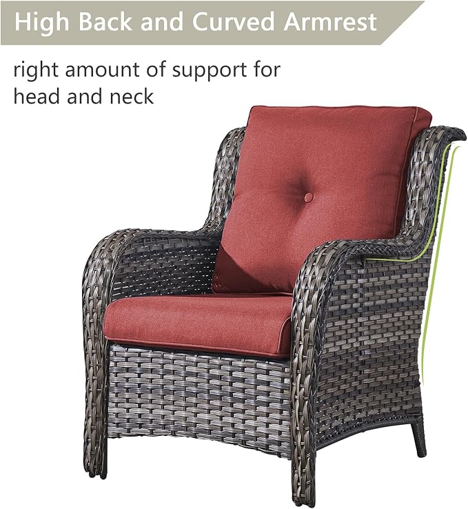Rilyson Patio Furniture Chairs Outdoor Chair - 2 Piece Wicker Rattan Chairs Set with High Back and Deep Seating for Deck Porch Balcony Backyard Garden(Mixed Grey/Red)