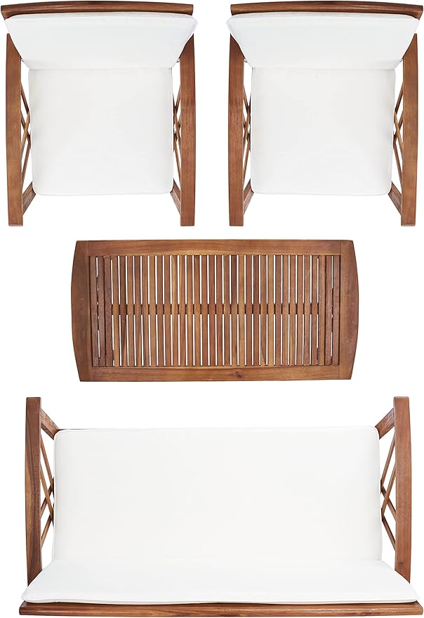 SAFAVIEH Outdoor Collection Fontana Natural/ Beige 4-Piece Conversation Patio Set with Cushions