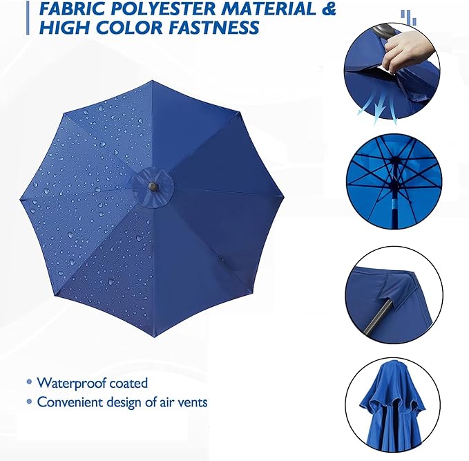 Patio Umbrella 9 ft Replacement Canopy for 8 Rib，Patio Umbrella Replacement Canopy Market Umbrella Top Fit Outdoor Umbrella Canopy（Only the top cover）