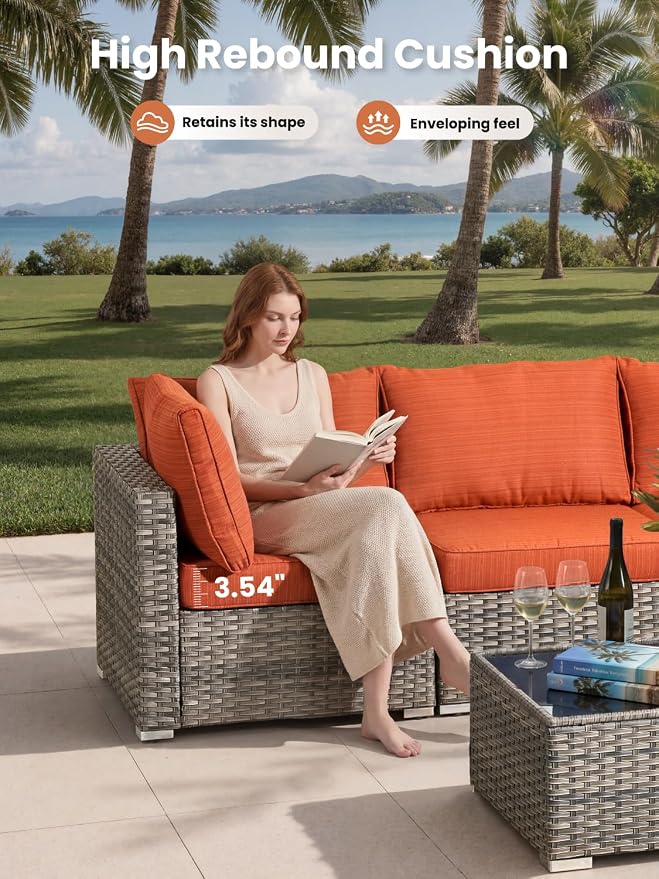ovios Outdoor 7 Piece Coversation Set with Coffee Table,Sectional Patio Furniture Set with All-Weather Wicker Sofa,Modern Outside Couch for Balcony Backyard Pool, Beige
