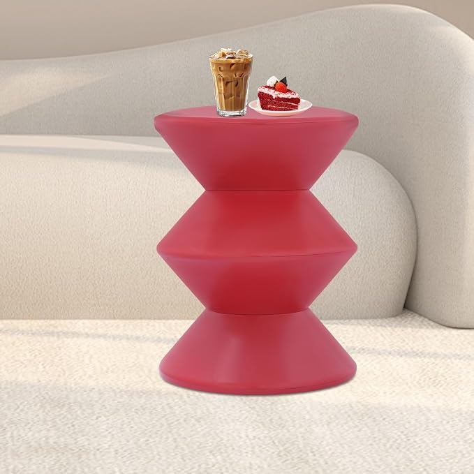 Funky Side Table Trendy Side Table Funky Sofa Stool Small Night Stand for Couch Sofa, White Outdoor Side Tables Boho Decor End Table for Coffee Patio (Red)