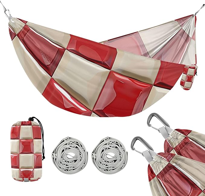 Red and White Checkerboard 330lb Capacity Camping Hammocks with Portabl Carry Bag Swing Hammock for Outside Patio Garden jamaca para Patio