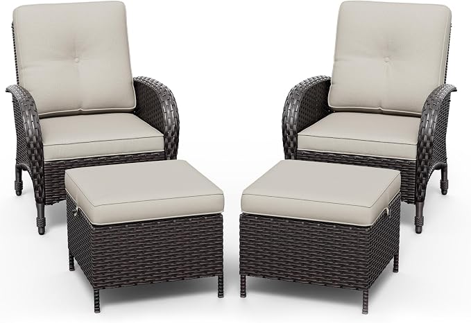 Joyside Wicker Patio Chairs, 4 Piece Rattan Outdoor Furniture with Thickened Cushions, High Back, Deep Seating, Wide Armrest, Outdoor Chairs for Porch, Deck