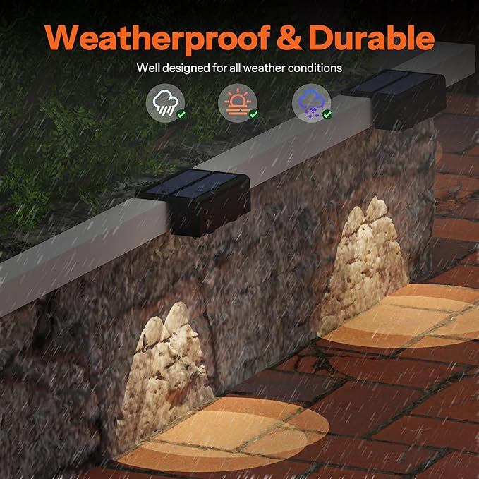 2-Pack 30-Lumen Solar Spotlights for Fence & Wall - RGB Color Changing & Warm White (5 Modes) | IP65 Waterproof, Auto On/Off Solar Lights | No Wiring, Screw or Adhesive Mount - Matte Black