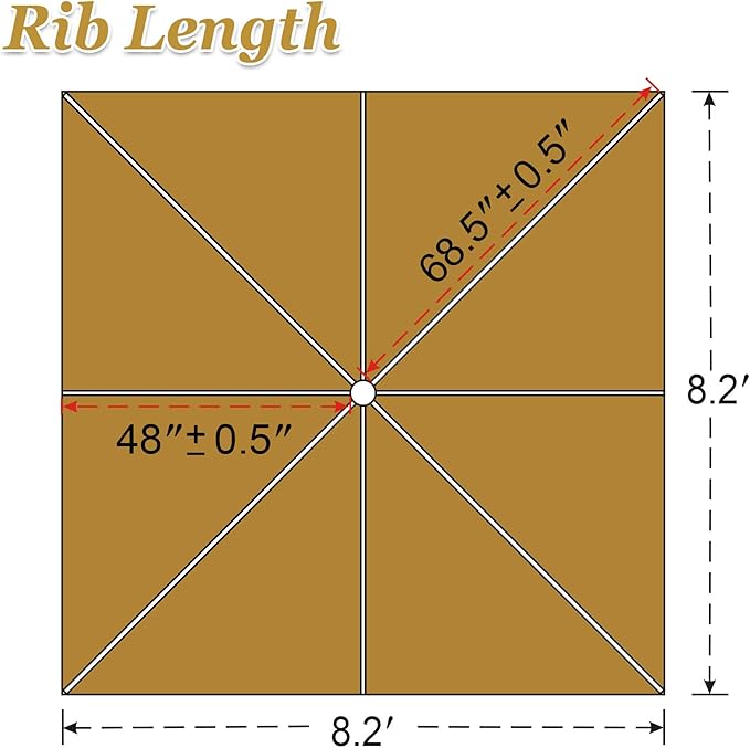 Replacement Umbrella Canopy for 8.2ft x 8.2ft 8 ribs in (Canopy Only)
