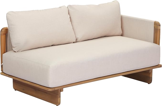 Merax Acacia Wood Outdoor Patio 105 Inch Loveseat Sofa with Cushions, Large 4-Seater Sofa Daybed for Backyard, Lawn, Deck, Balcony, Water Repellent Fabric, 400 lbs Capacity, Light Teak +Beige