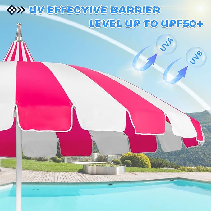 8Ft Patio Pagoda Umbrella, UV Protect Pool Umbrellas with Heavy Duty Pole, Outdoor Market Umbrella for Holiday Garden Backyard