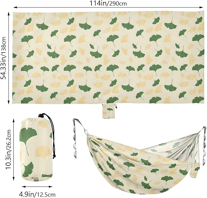 Camping Hammock Outdoor Hammocks for Outside Yellow Ginkgo Leaves Beach Trees Portable Lightweight with Pockets Tree Straps Indoor