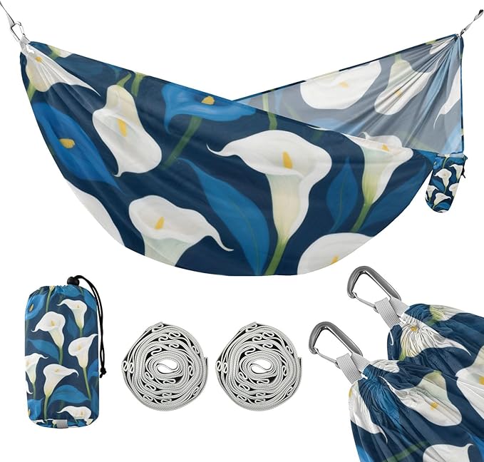 White and Blue Calla Lilies 330lb Capacity Hammocks Backyard Hammock for Outside Patio Garden Base de hamaca para adultos