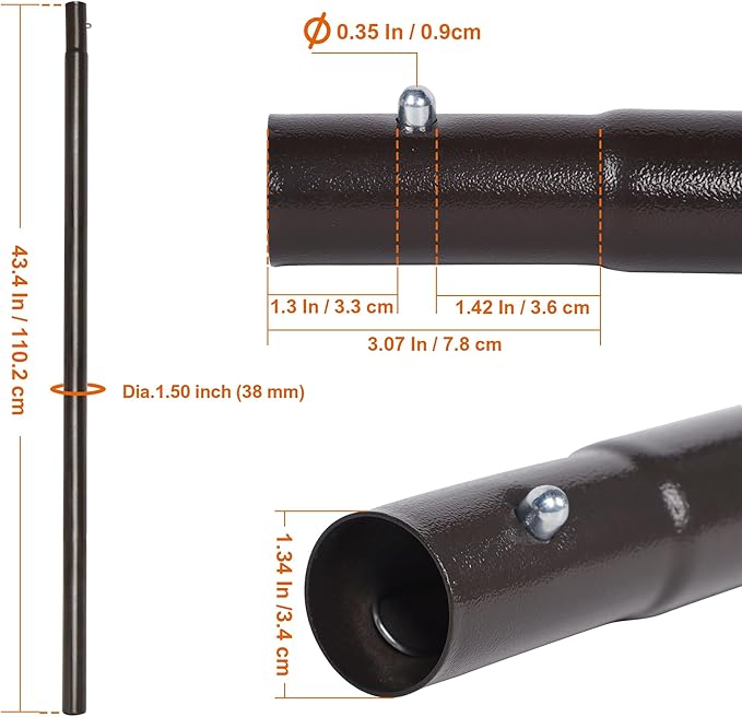 Blissun Umbrella Replacement Lower Pole, Aluminium Patio Umbrella Extension Bottom Pole Replacement with Bullet Buckle, Bronze - Exact Fit Umbrellas Only