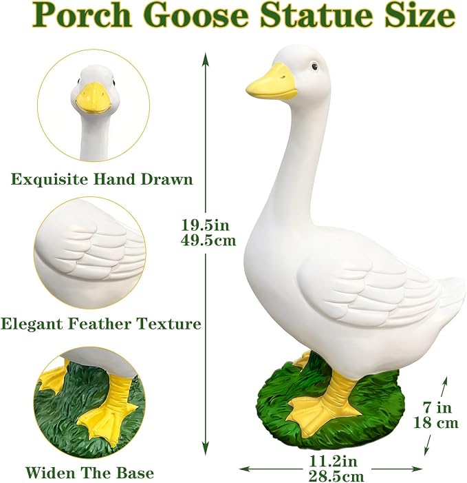 Porch Goose Statue Garden Decor - 20″ Large Porch Goose Statues, Resin Duck Figurine, Indoor/Outdoor Decorations for Patio, Lawn, Yard, Housewarming Birthday Gifts for Mom Women Men