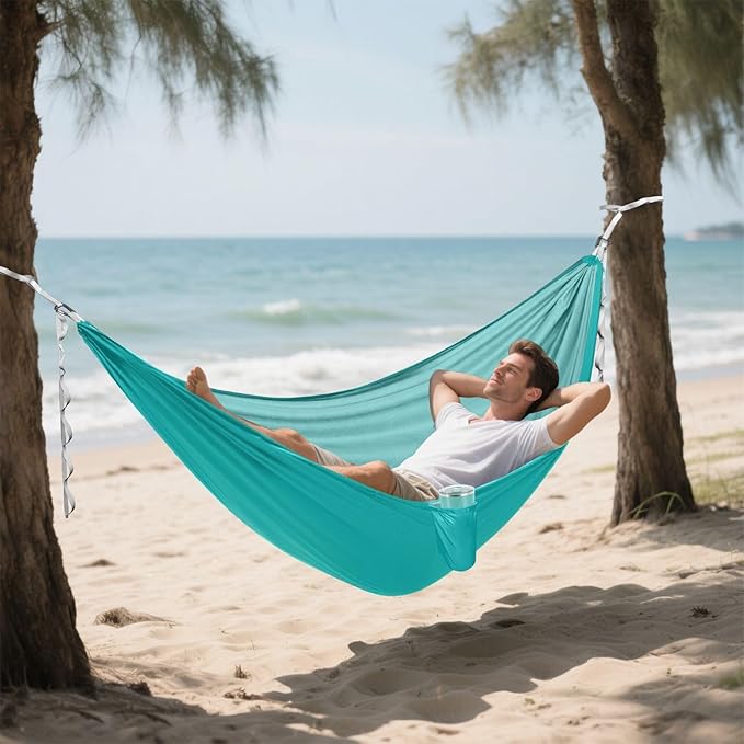 Hammocks for Outside Teal Colored Background Camping Hammock Portable Hammocks with Tree Straps and Carry Bag Camping Accessories for Hiking Beach Outdoor