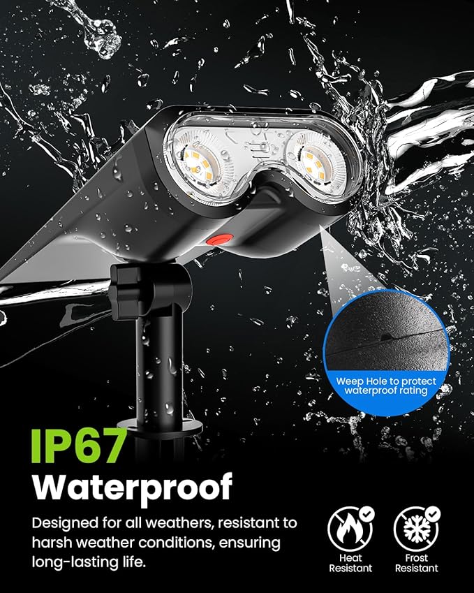 Solar Spot Lights Outdoor, IP67 Waterproof 3 Pack 3 Lighting Modes Landscape Spotlights for Yard Garden Yard Pool Fence House Garage Pathway