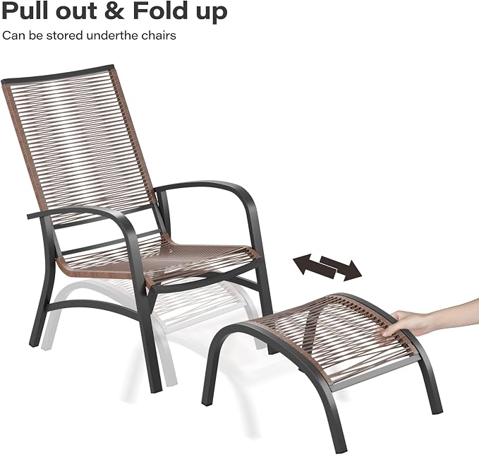 LAUSAINT HOME 5 Piece Patio Conversation Set, PE Wicker Rattan Outdoor Lounge Chairs with 2 Ottoman&Table, Wicker Conversation Bistro Set for Backyard, Porch, Balcony (Brown)