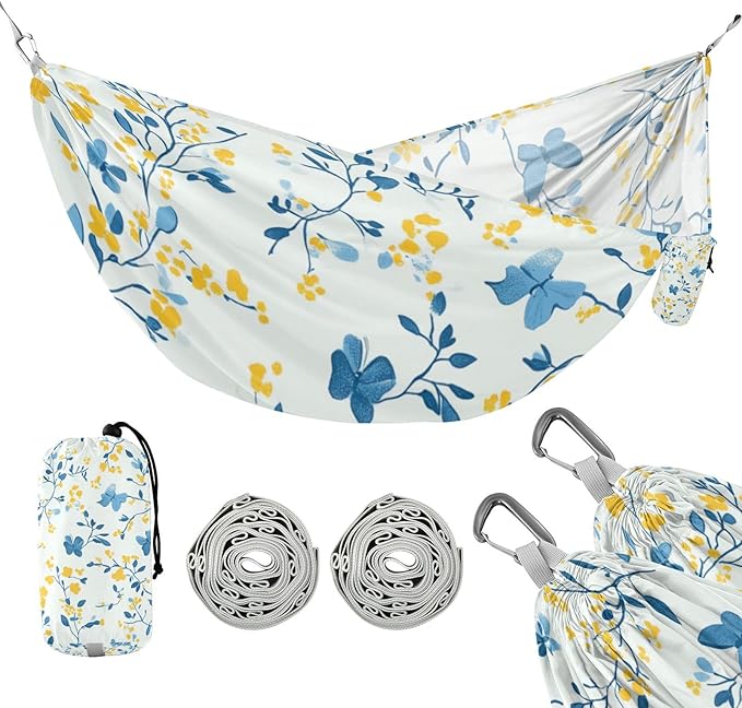 Multi-Small Flowers Butterflies Yellow and Light Blue 330lb Capacity Camping Hammocks with Portabl Carry Bag Backyard Hammock for Indoor Outdoor Patio jamaca para Patio
